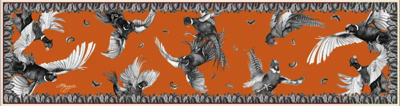 Clare Haggas Turf War Monochrome Russet Narrow Silk Scarf-1